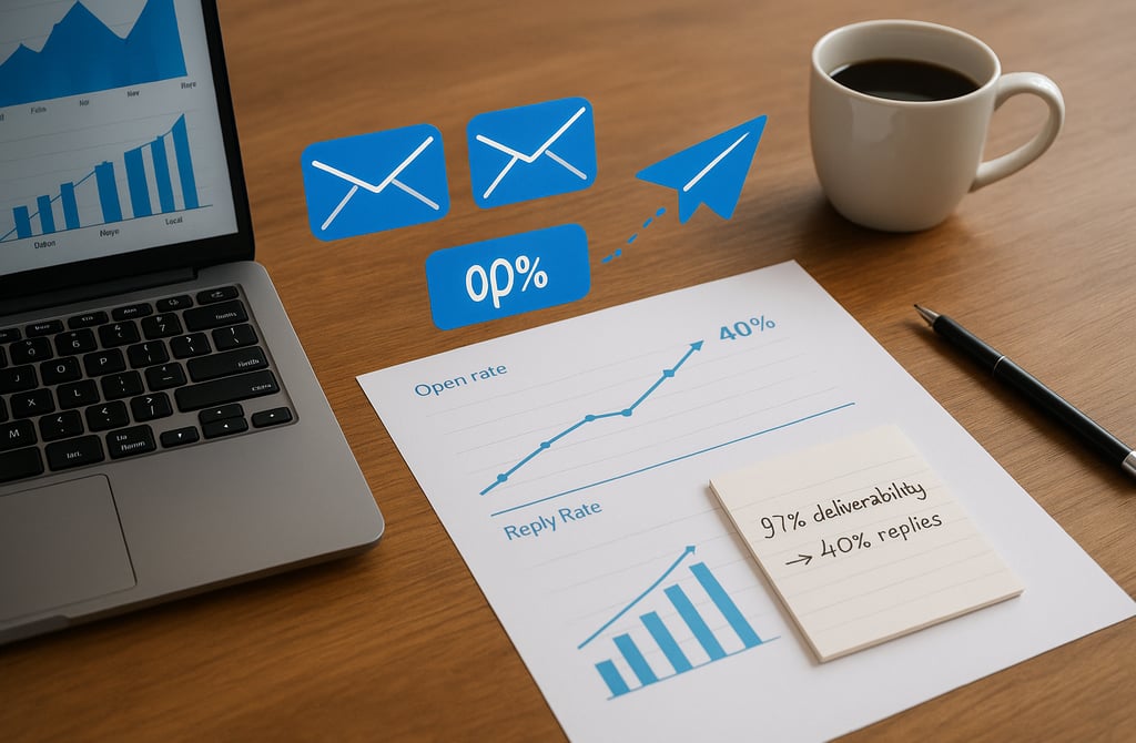 Email analytics showing 97% deliverability turning into reply and sales growth