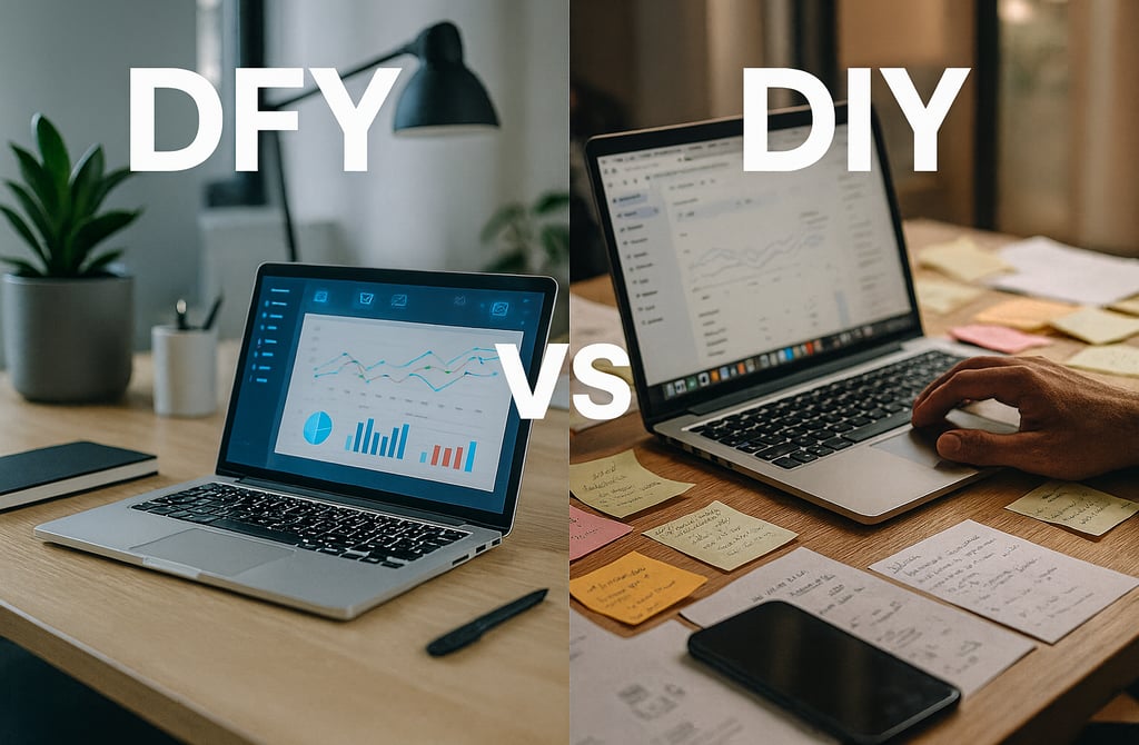 DFY vs DIY cold email split-screen workspace comparison