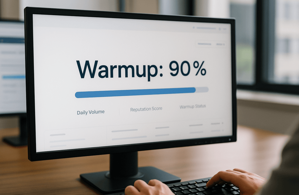 Domain warmup tool showing 90% progress