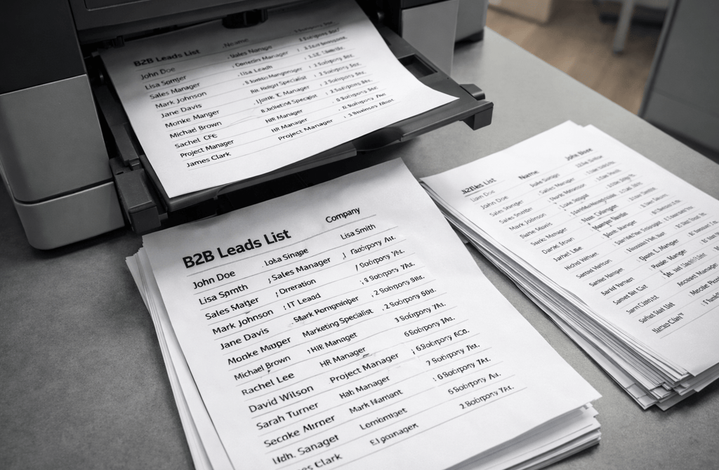 Photocopier duplicating a B2B leads list with repeated contacts