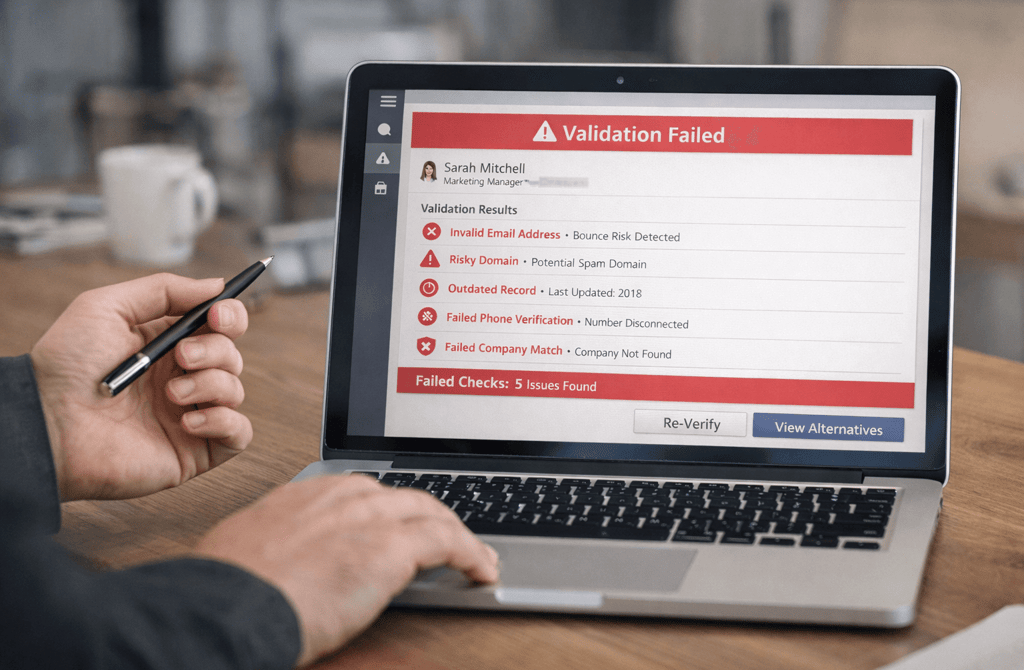 Founder reviewing failed B2B lead validation on a laptop screen