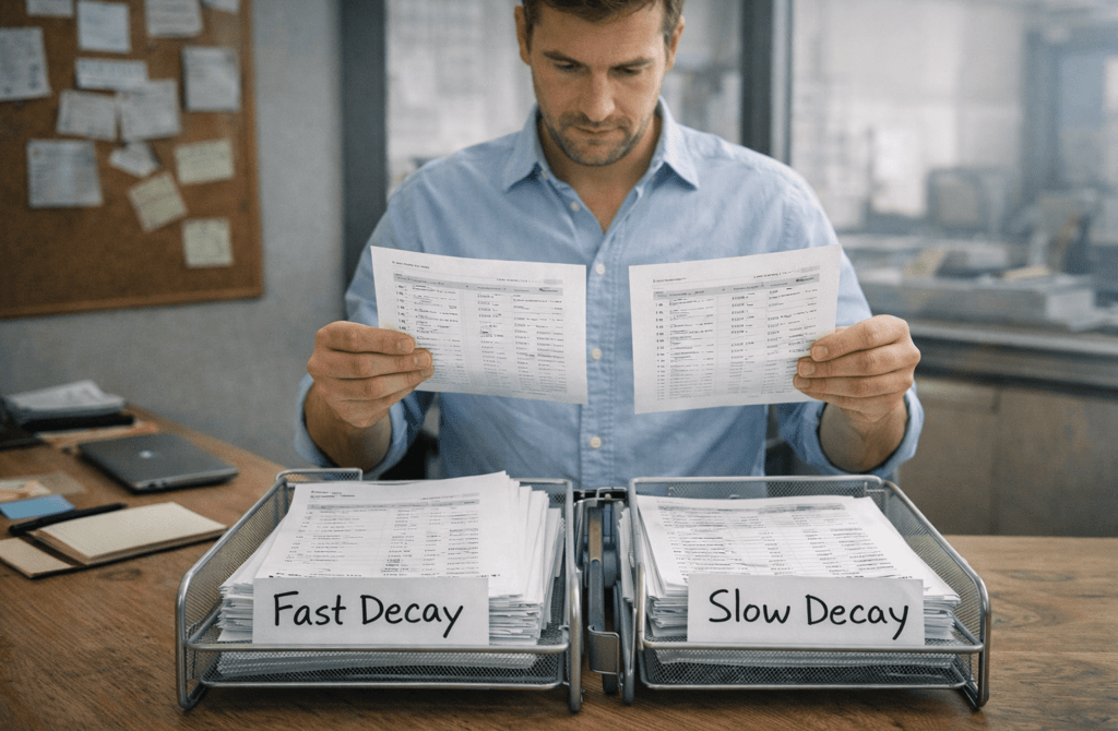 Founder comparing fast and slow decay lead trays