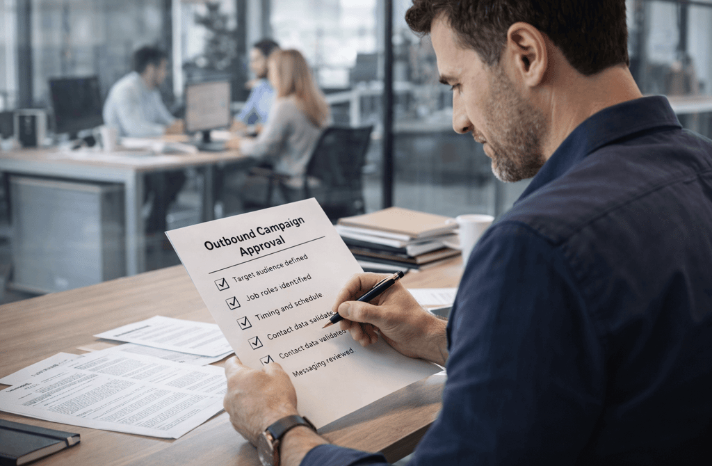 Founder approving outbound campaign checklist