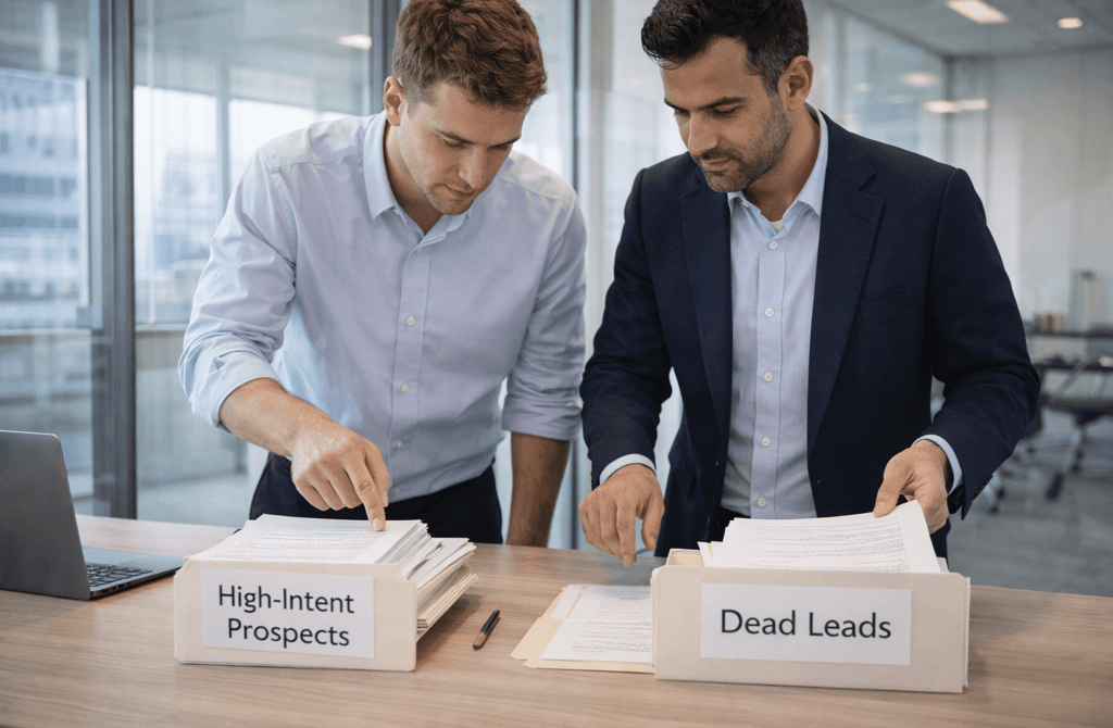 two founders separating high-intent prospects from dead leads based on data recency
