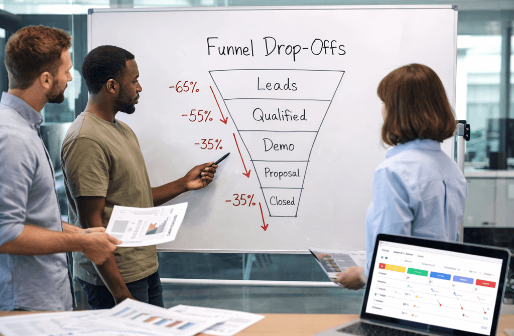 SDR team reviewing funnel drop-offs caused by weak lead quality