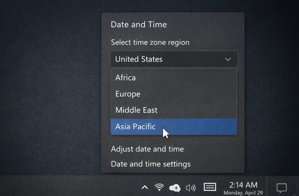 Windows-style time zone dropdown showing a region mismatch causing mistimed outreach
