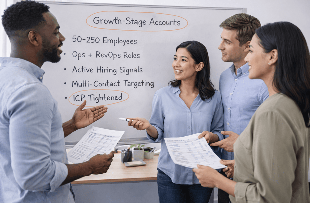 SDR team discussing precise targeting for growth-stage accounts