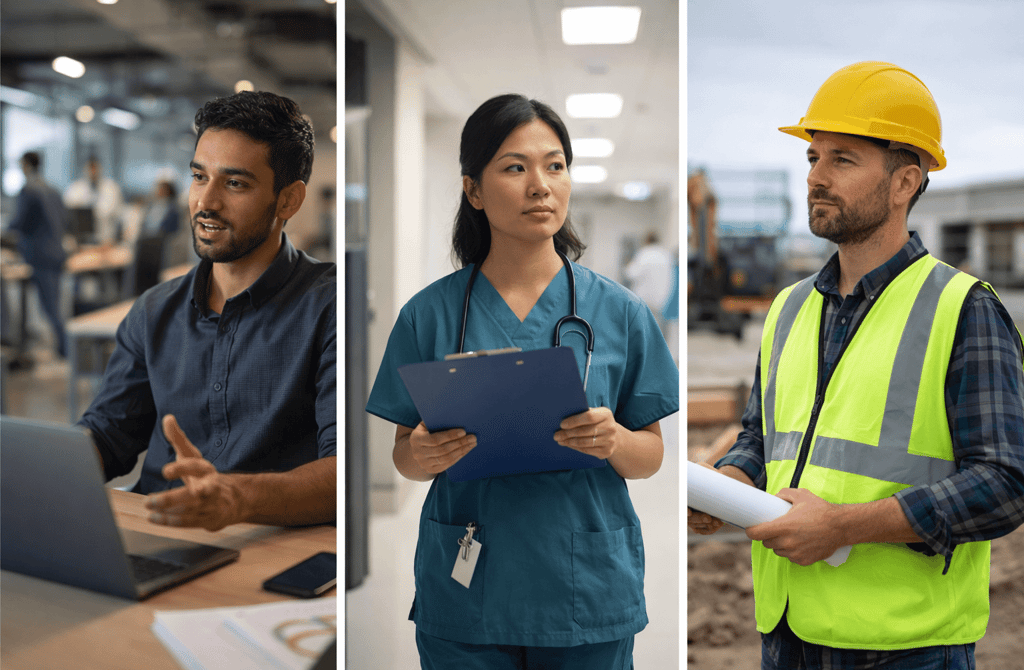 Three professionals from high-churn industries representing validation challenges