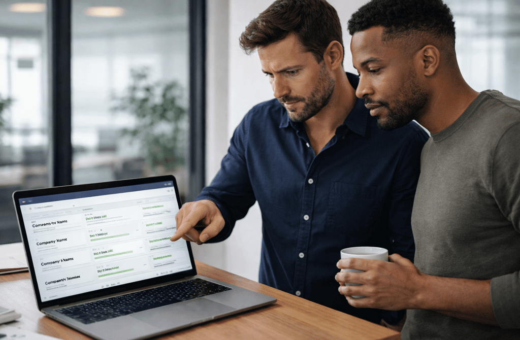 Two founders reviewing high-intent leads