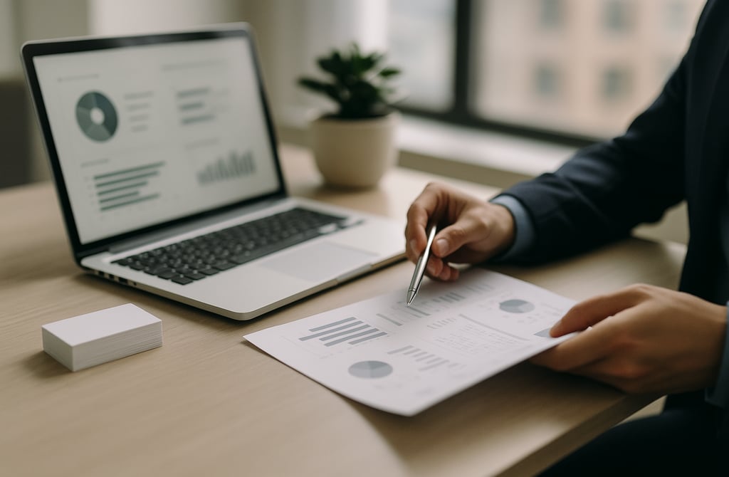 Professional reviewing documents on a clean office desk to represent high-quality B2B leads