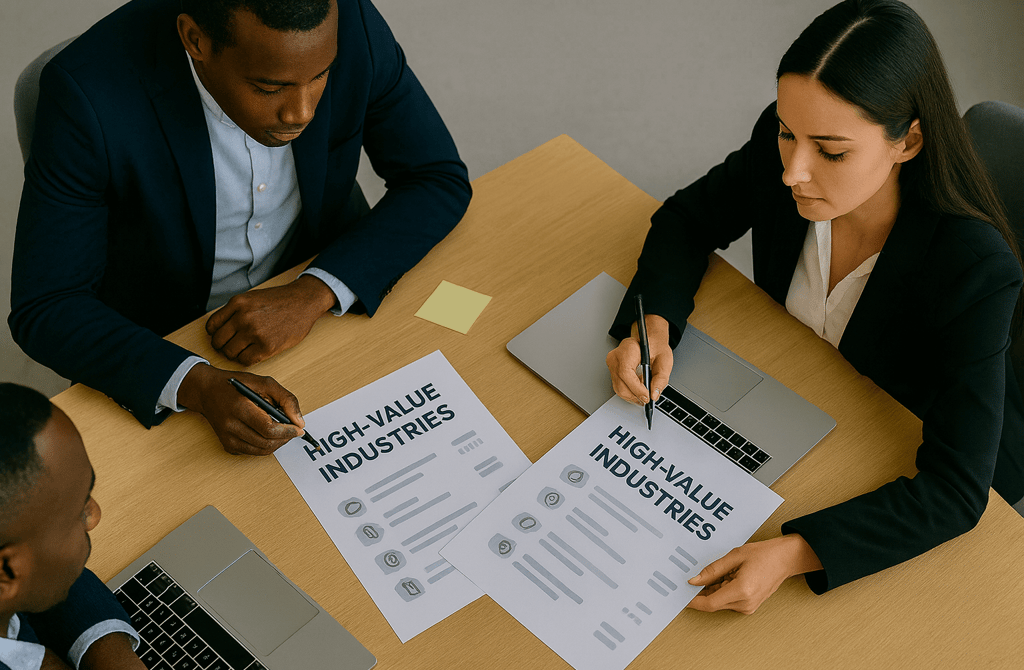 Team reviewing high-value industries during a meeting