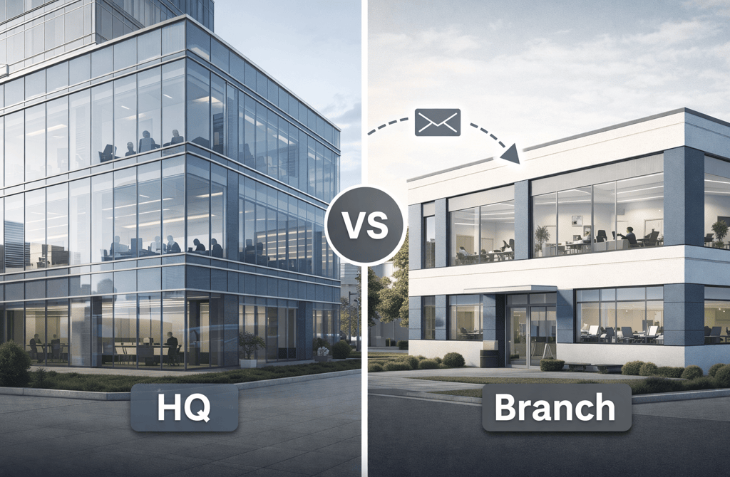 Comparison of HQ and branch offices showing targeting confusion