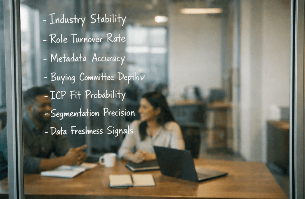 ICP industry fit analysis on glass board in office meeting