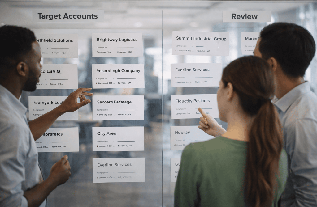 SDR team reviewing target accounts with missing firmographic details