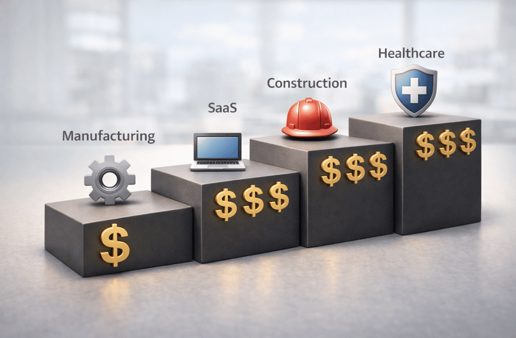 3D stairs showing industries with different lead costs and dollar sign levels