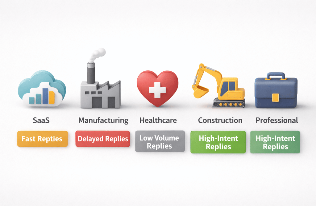 3D industry icons showing different outbound reply patterns across sectors