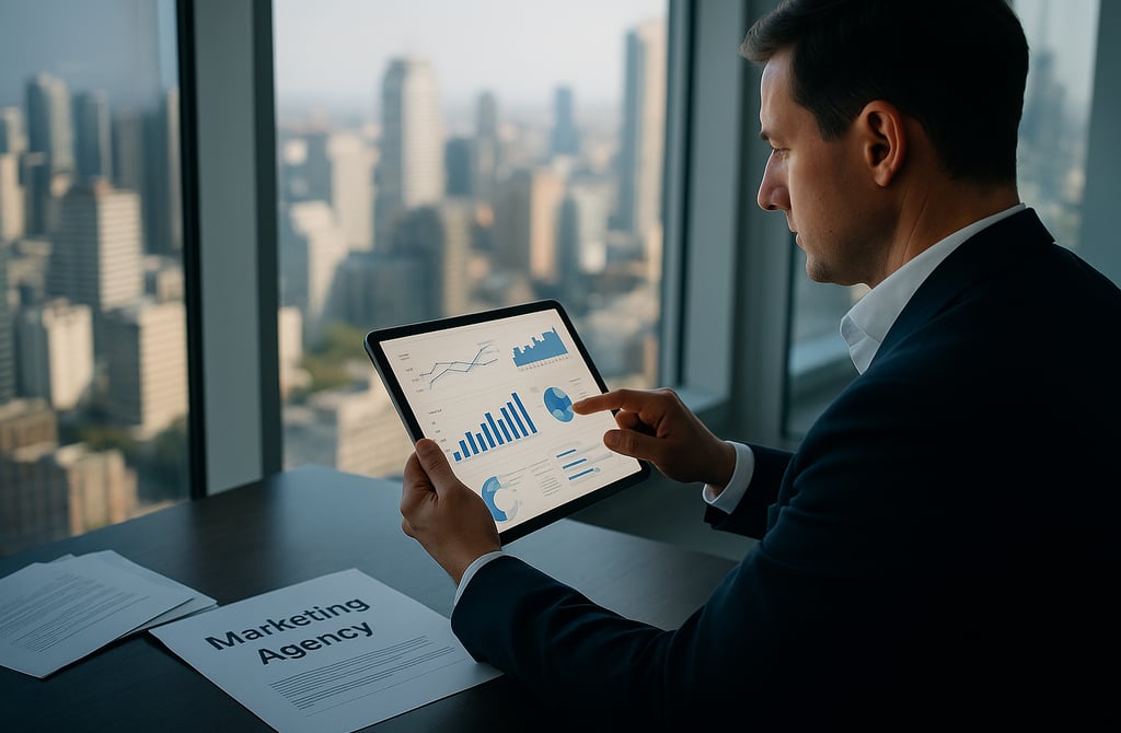 Investor analyzing data dashboards showing rise of data aggregators over agencies