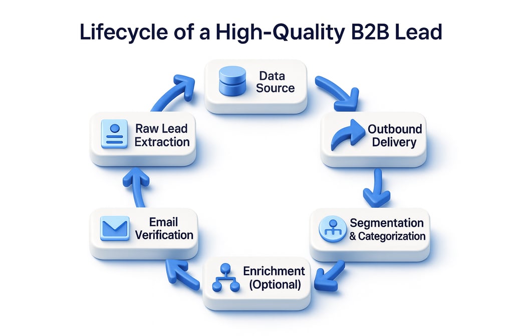 3D infographic showing the lifecycle of a high-quality B2B lead in a circular flow