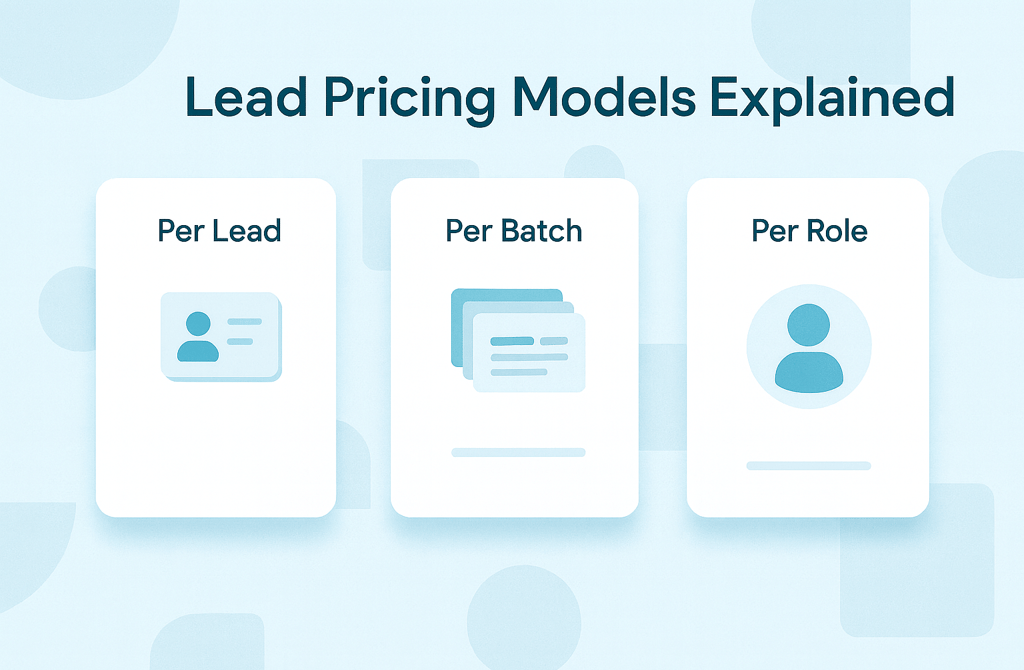 Infographic showing per lead, per batch, and per role pricing models