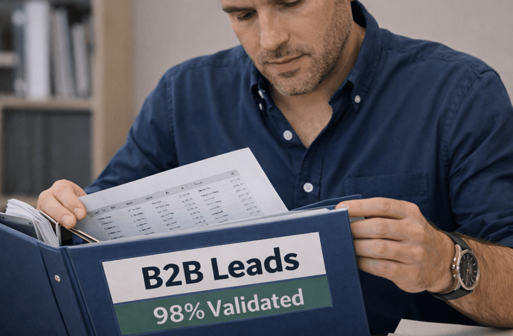 Founder reviewing validated B2B leads for scoring accuracy