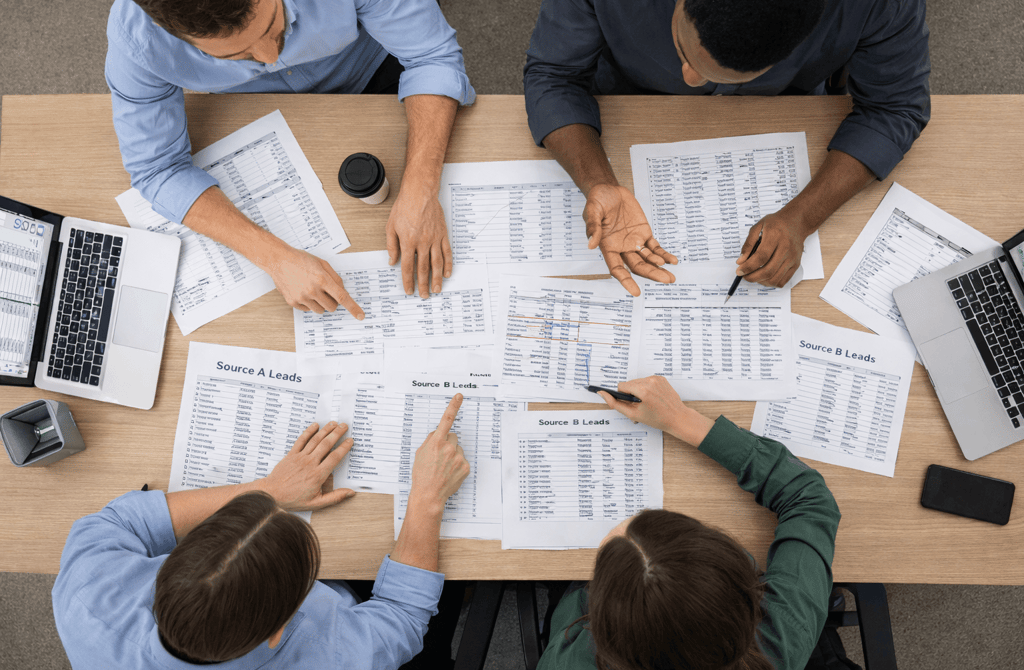 SDR team reviewing conflicting lead data from multiple sources