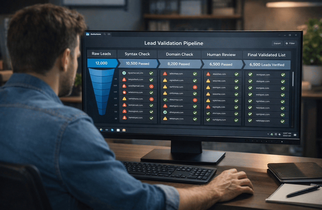 lead validation pipeline dashboard on computer screen