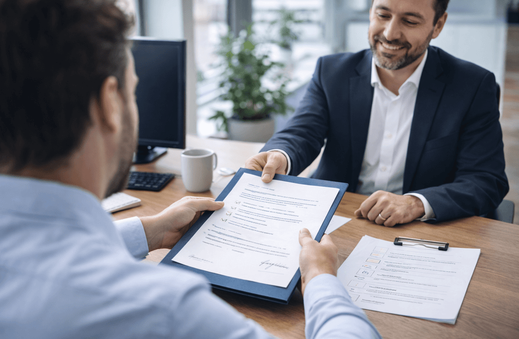 Founder finalizing a deal showing buying readiness