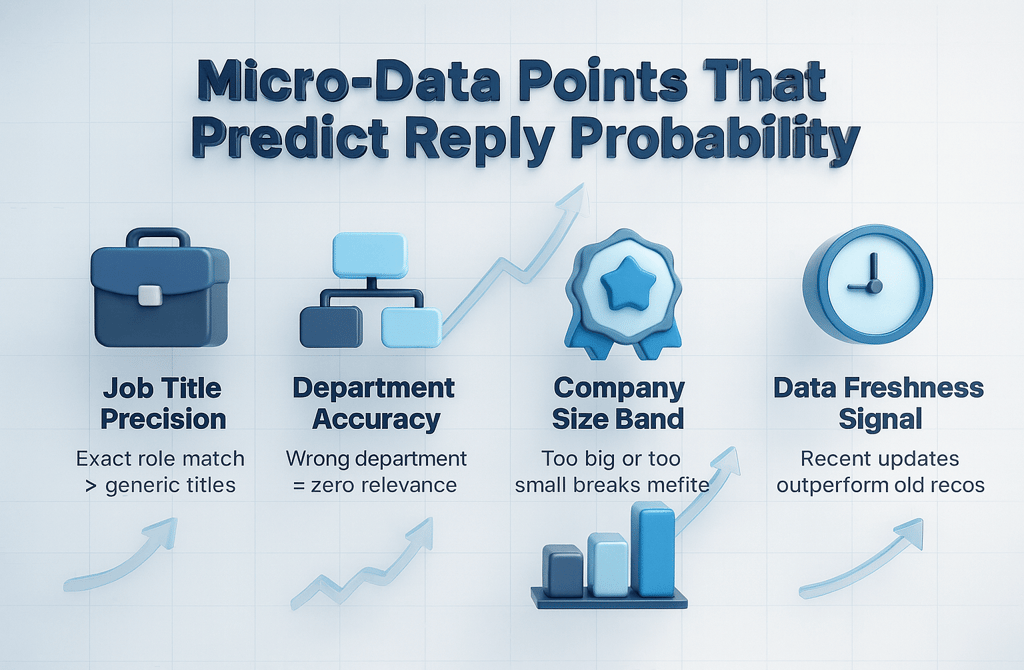 3D infographic showing micro-data points that affect reply probability