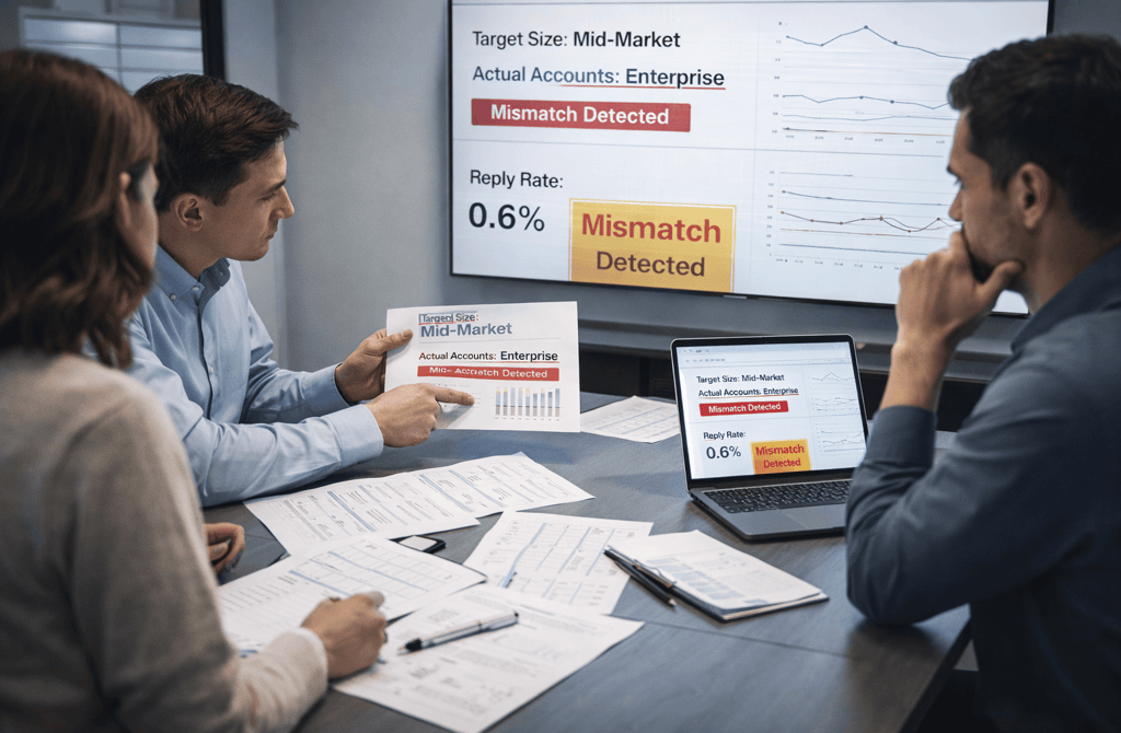 SDR team reviewing outbound results from mis-sized accounts