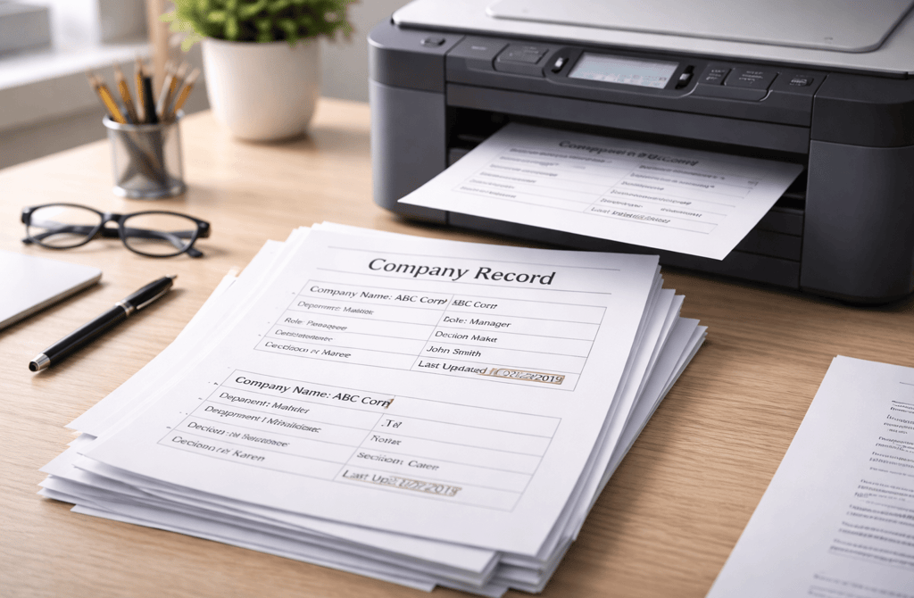 Printer producing outdated company records used for B2B outreach