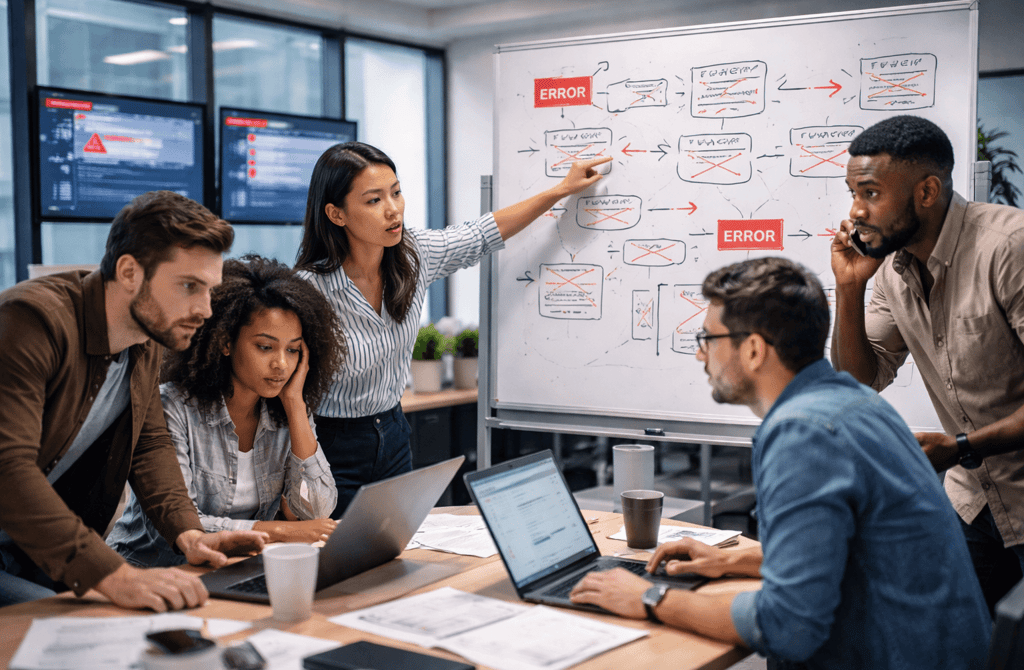 Diverse SDR team working together to fix a failing outbound campaign caused by broken data