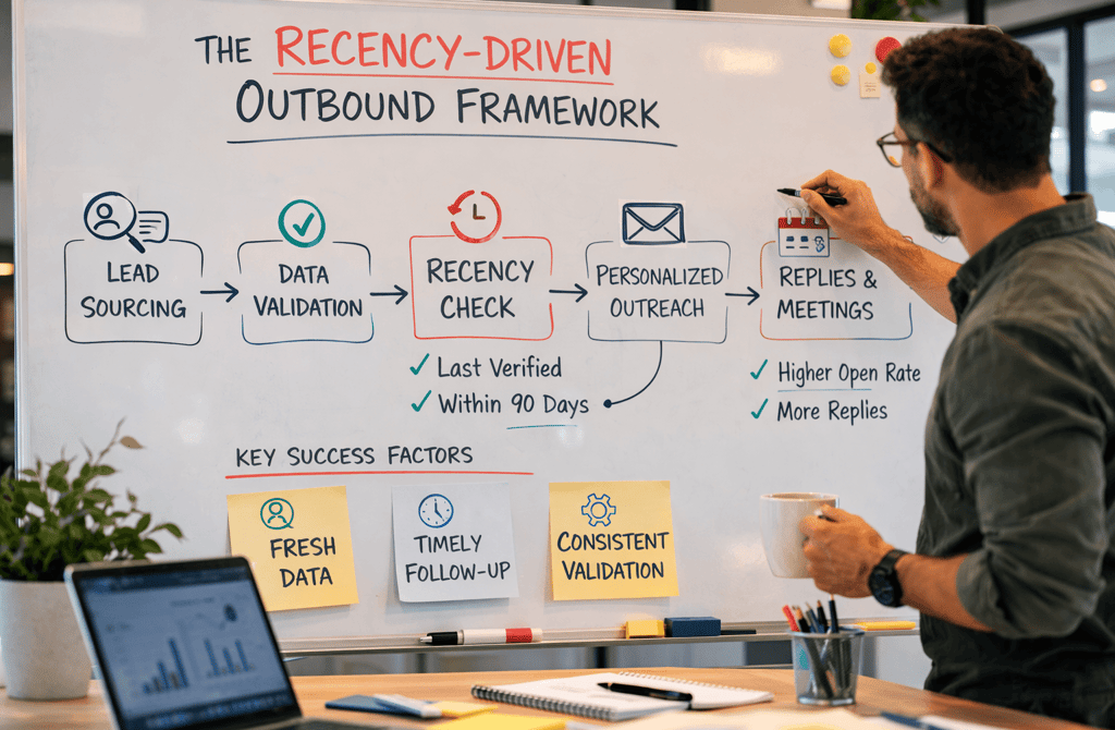 founder outlining recency driven outbound framework on whiteboard