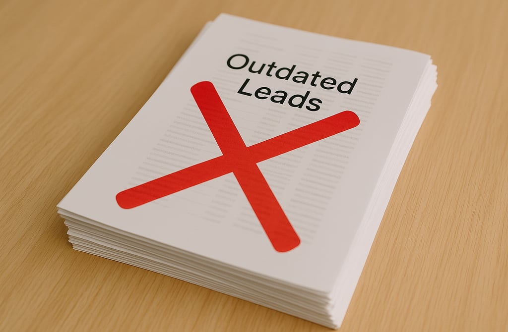 Stack of outdated leads with a red X mark on top