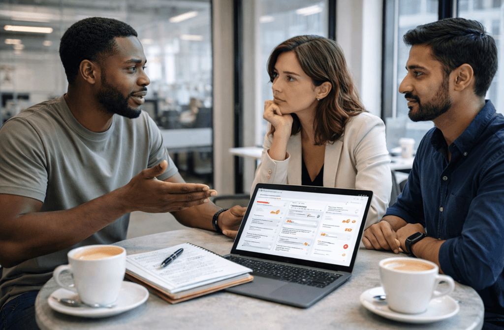 Three founders discussing pipeline inflation caused by outdated leads