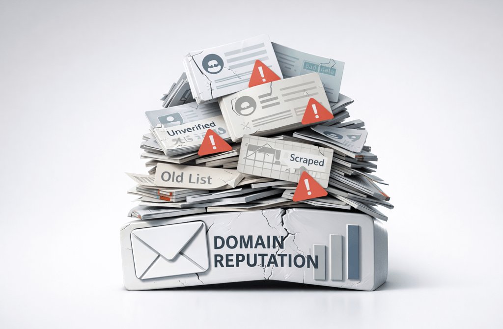 3D illustration of a domain being crushed by poor-quality lead data