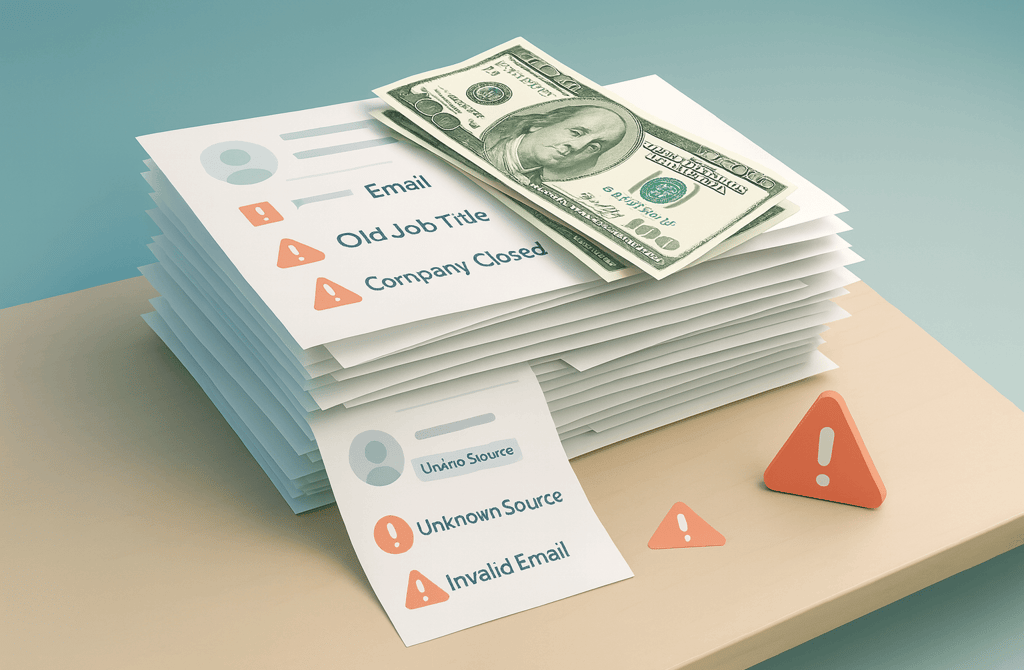 stack of unvetted leads with dollar bills on top