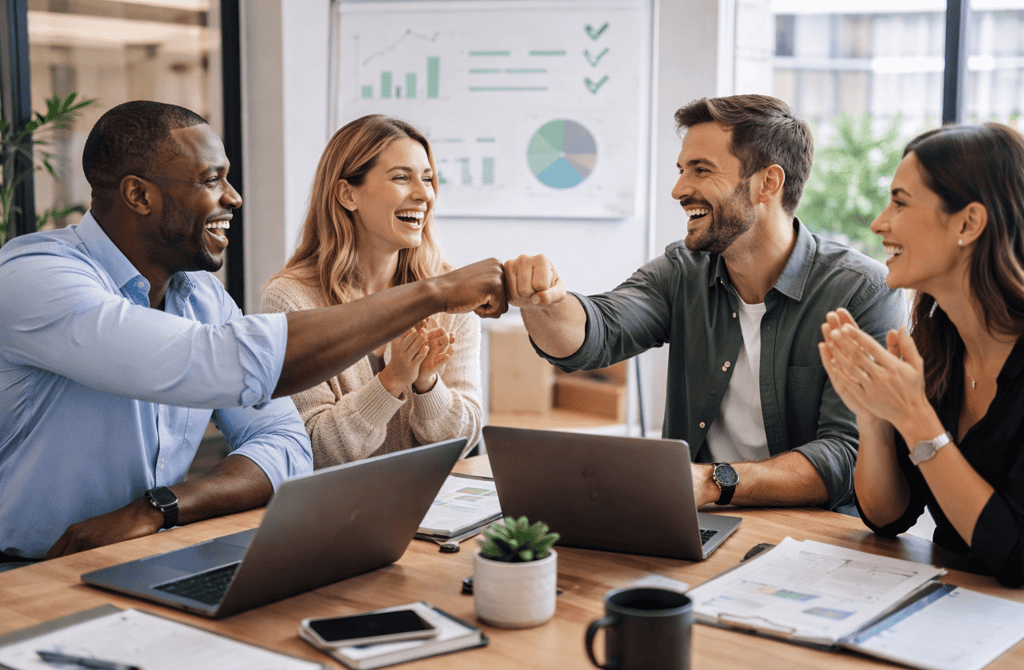 SDR team celebrating a successful outbound campaign