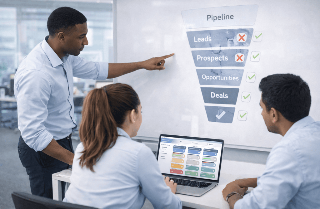 SDR team reviewing and cleaning a sales pipeline