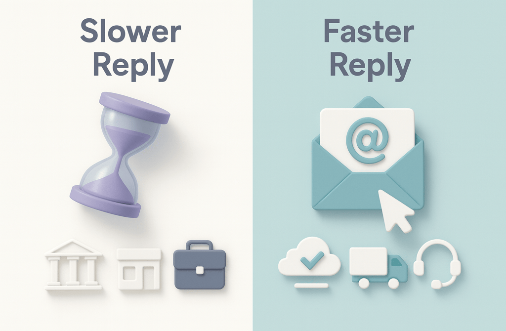 3D infographic comparing slower and faster industries based on email reply speed