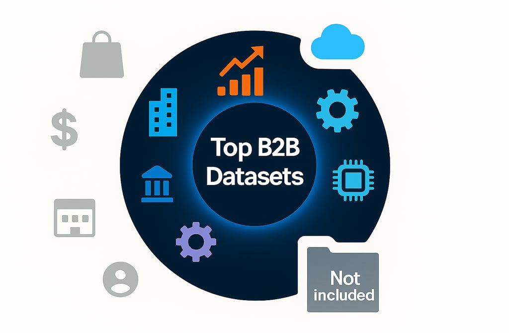 Top B2B datasets infographic showing supported and excluded industries