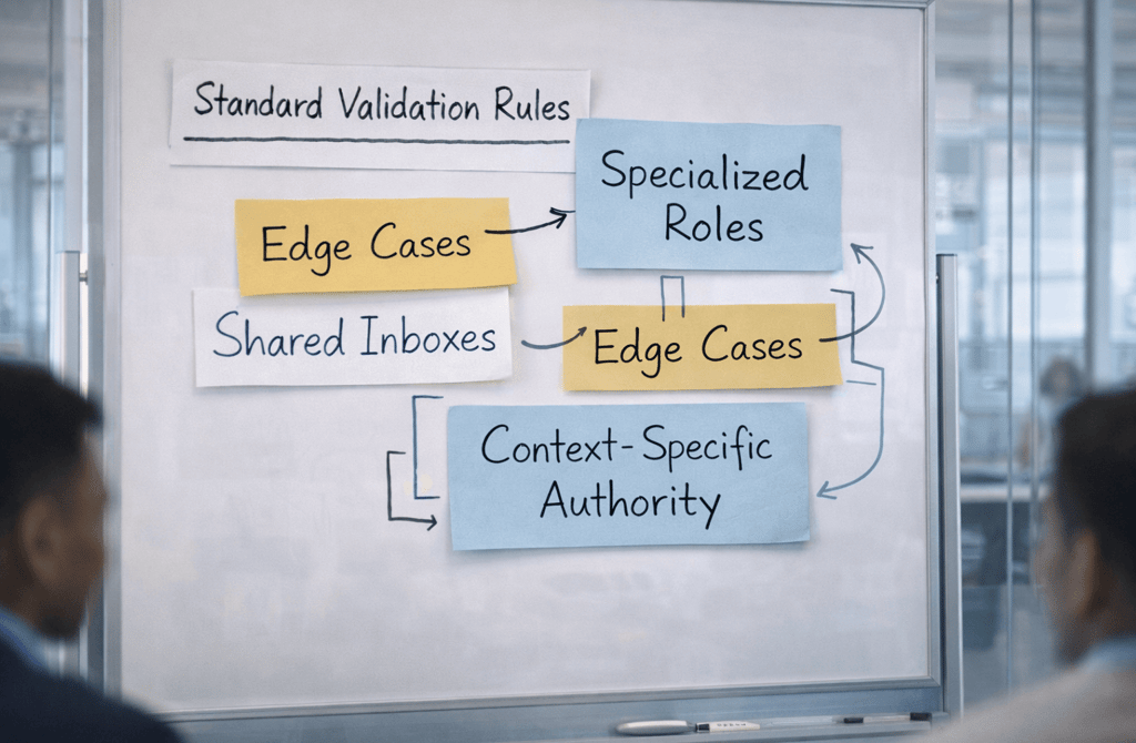 Whiteboard showing validation challenges in specialized markets