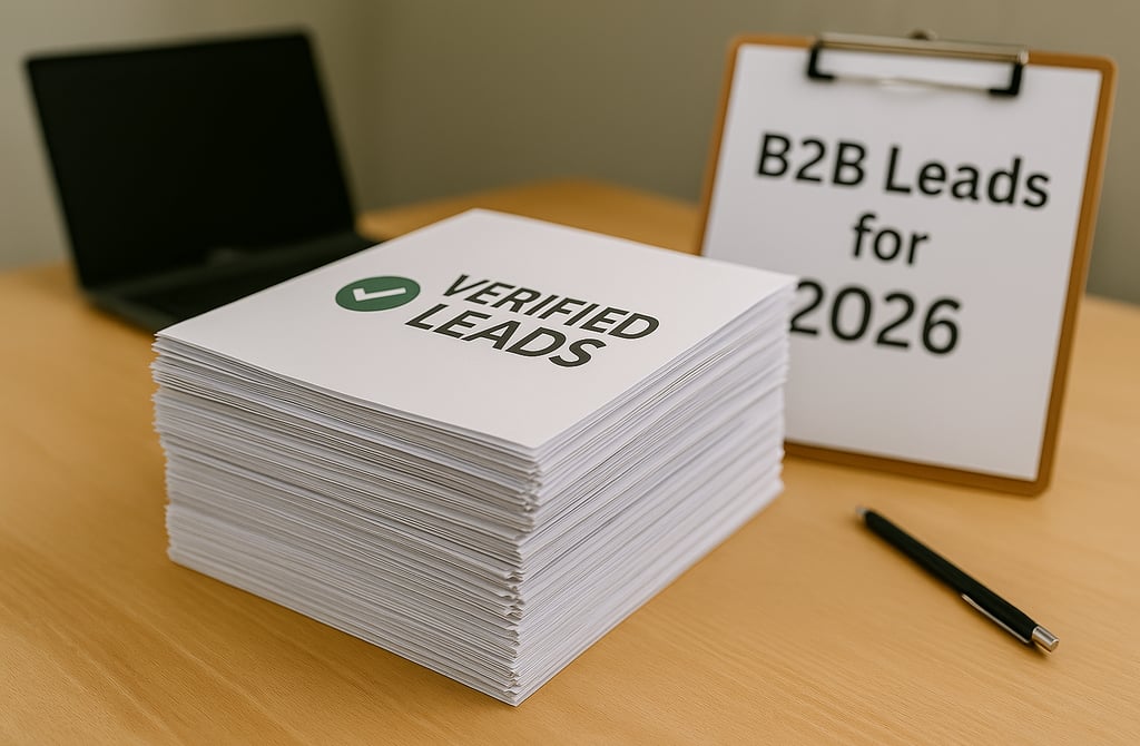 Stack of verified B2B leads labeled for 2026