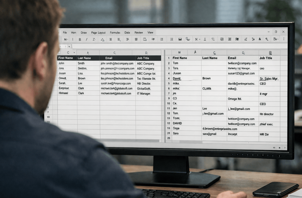 clean vs messy B2B lead spreadsheet comparison