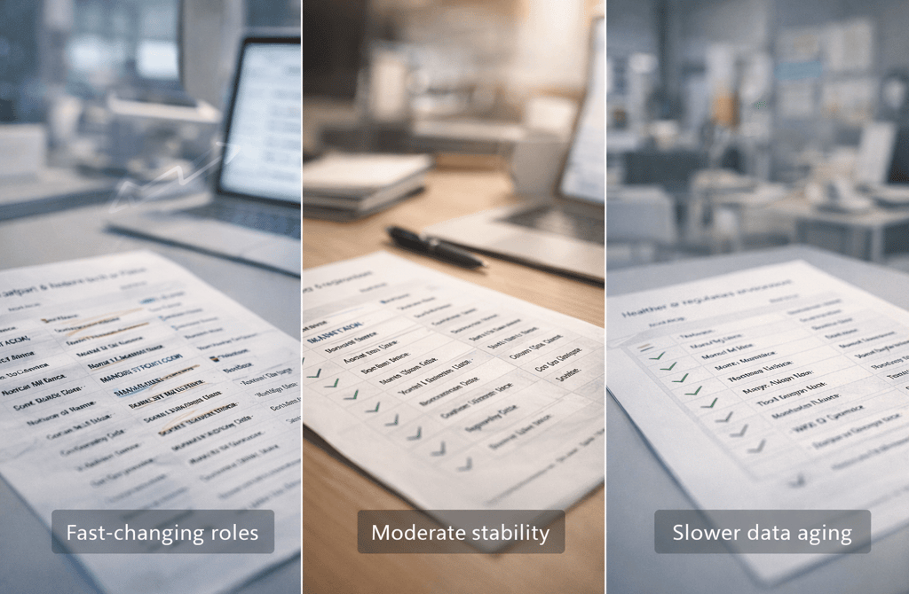 Different industries showing fast, moderate, and slow data freshness.