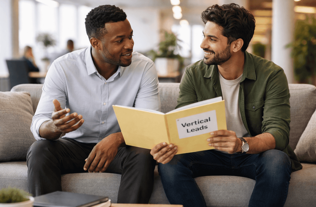 Two founders discussing vertical lead data stability