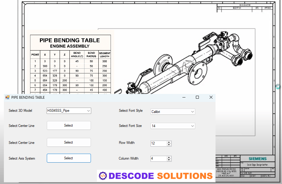 Image depicting point table automatically created using Solid Edge Customization