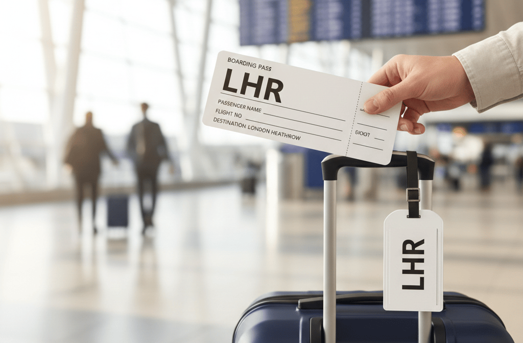 a person holding a ticket to a luggage bag
