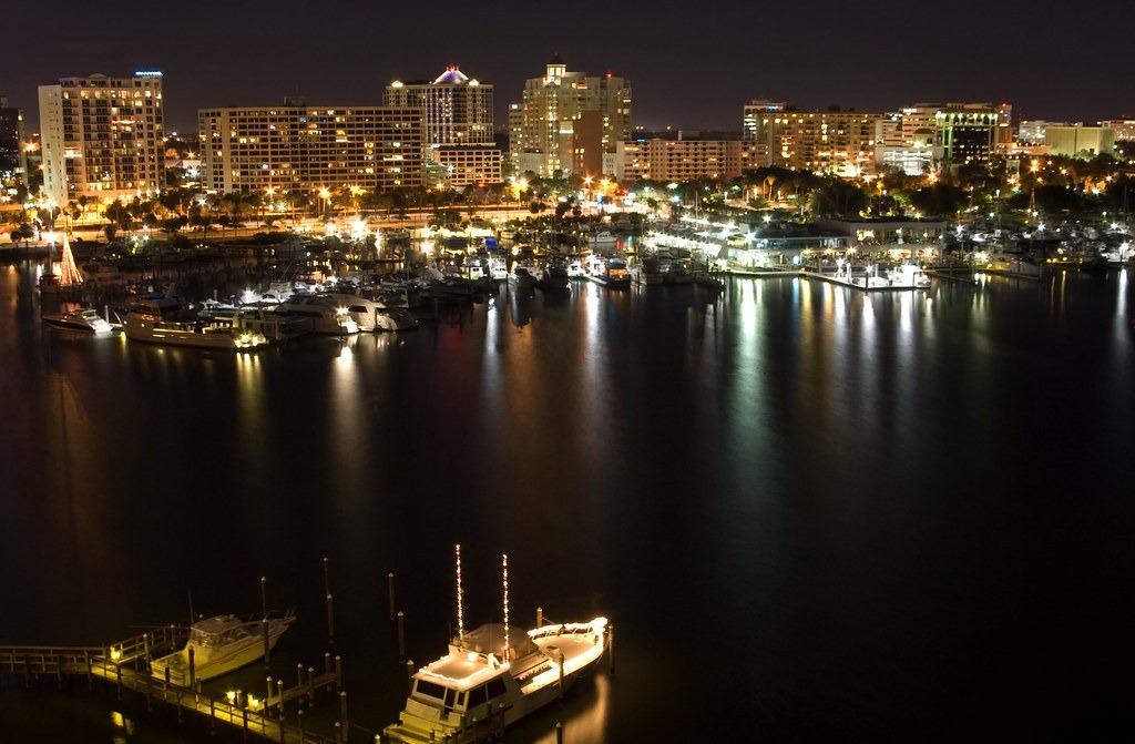 downtown Sarasota at night by the water