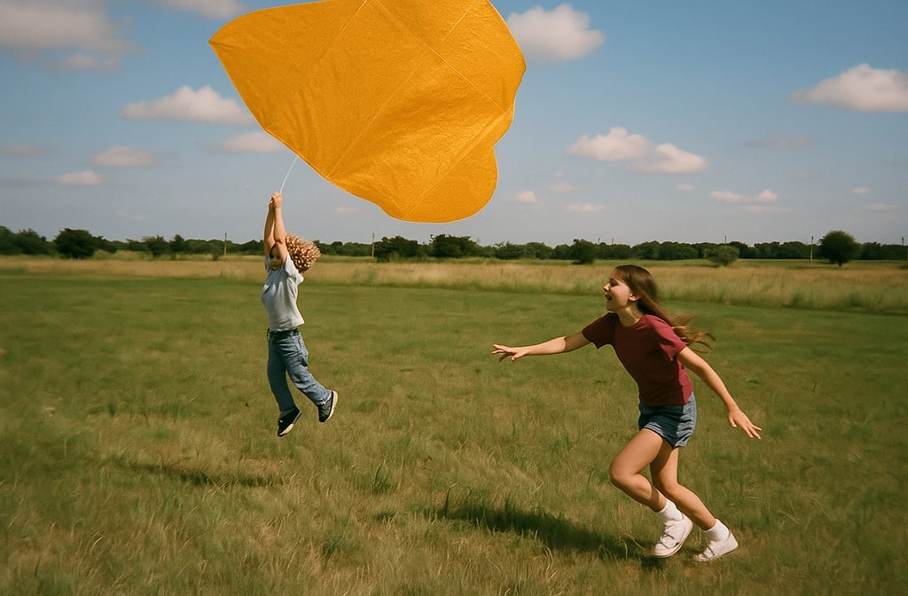 Un enfant s'envole avec son cerf-volant our la journée mondiale du cerf-volant.
