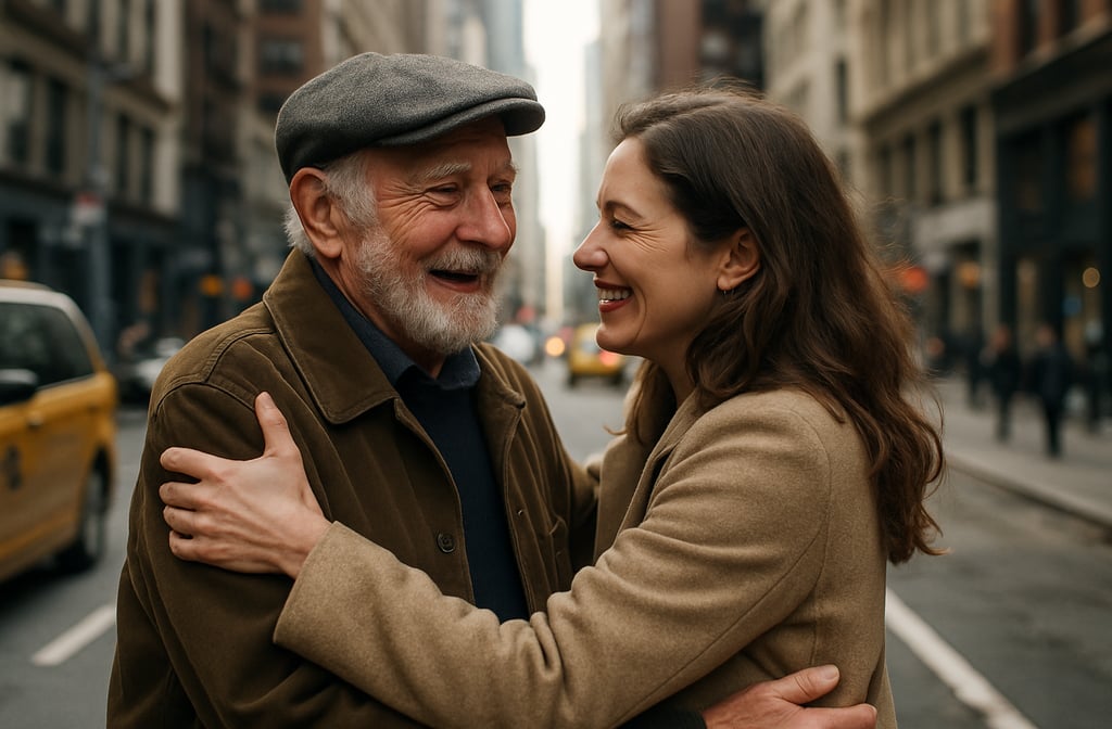 grand père et sa fille à New York pour la Journée des grands-parents.